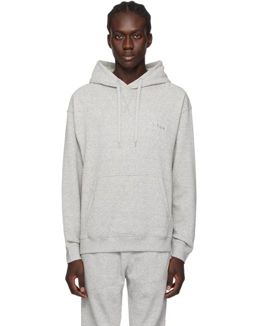 Boss Black Gray Embroidered Hoodie for men