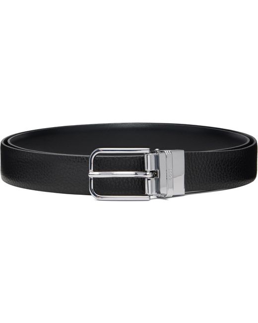 Boss Black Leather Reversible Belt for men
