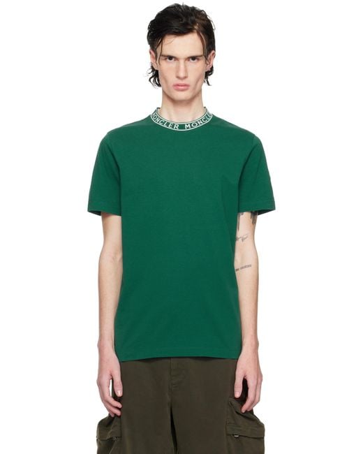 Moncler メンズ グリーン ロゴトリム コットン Tシャツ 【公式通販】