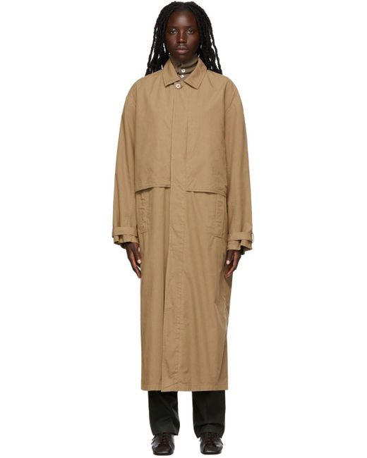 Lemaire Cotton Tan Storm Flap Trench Coat in Camel (Natural) - Lyst