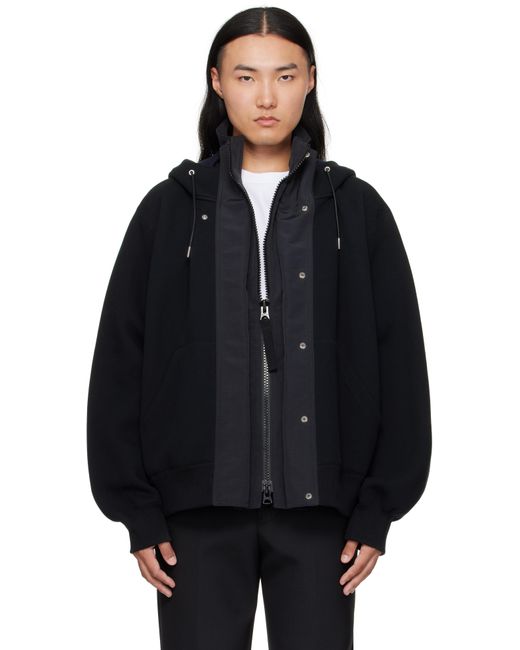 Sacai Black Sponge Sweat & Grosgrain Hoodie for men