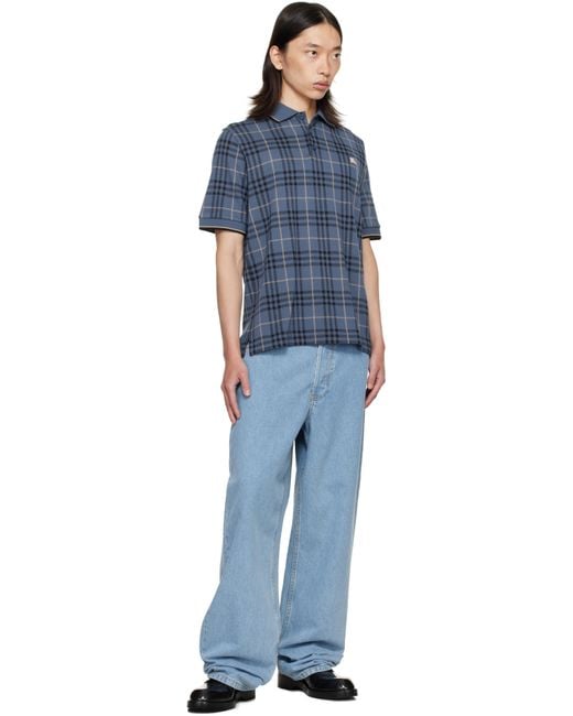 Burberry Blue Check Cotton Polo for men