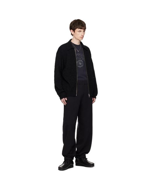 vowels Black Eyelet Knitted Zip-Up Jacket for men