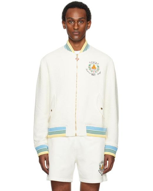 Casablancabrand White Off- Embroide Bomber Jacket for men