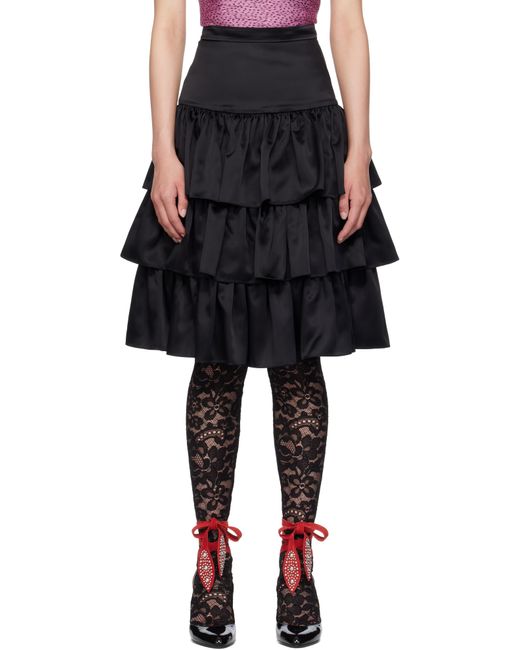 Valentino Black Satin Ruffle Midi Skirt