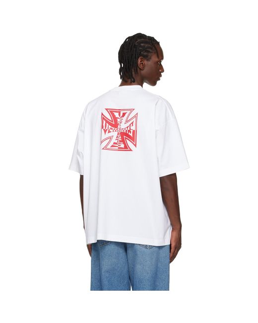 Vetements White Double Biker Cross Logo T-Shirt for men