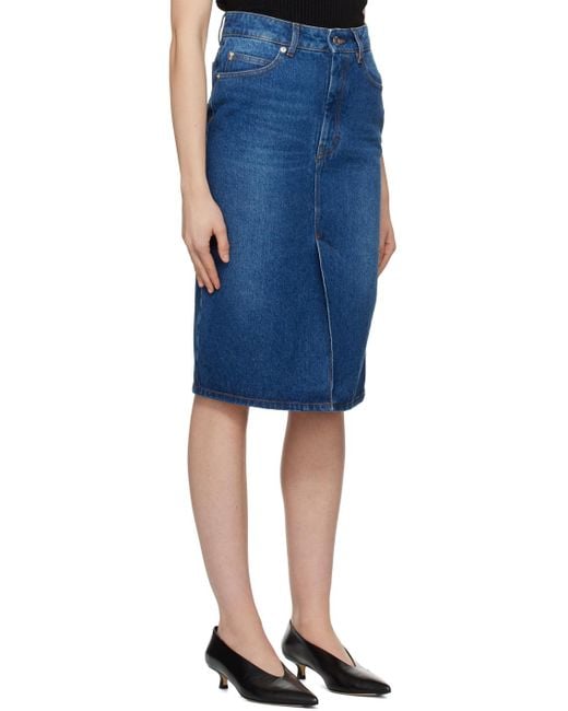 AMI Blue Faded Denim Midi Skirt
