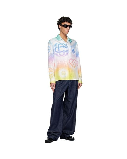 Casablanca Blue Halftone Logo Long Sleeve Silk Shirt for men