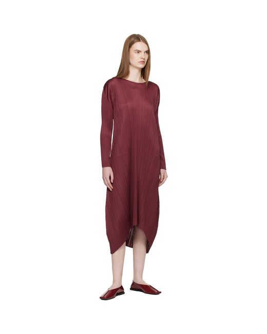 Pleats Please Issey Miyake Red Burgundy Monthly Colors October Midi Dress