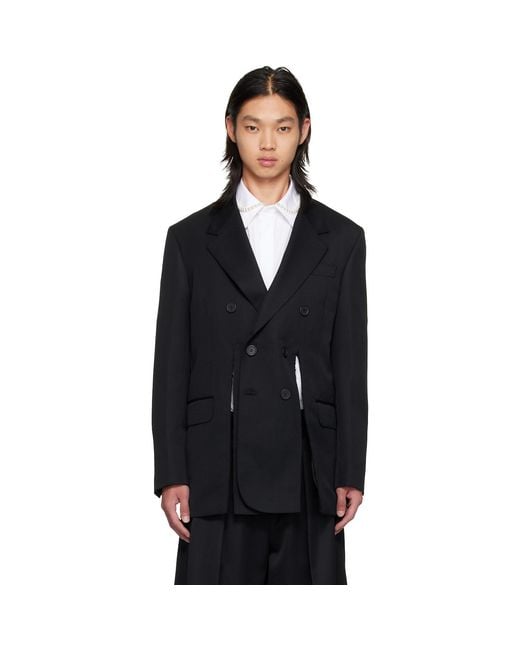 Simone Rocha Black Double Breasted Hem Slice Blazer for men