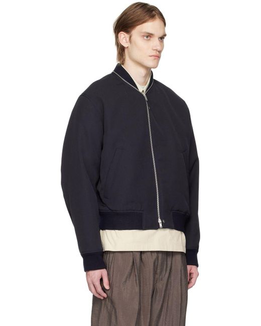 Jil Sander Navy Zip Bomber Jacket in Blue for Men | Lyst