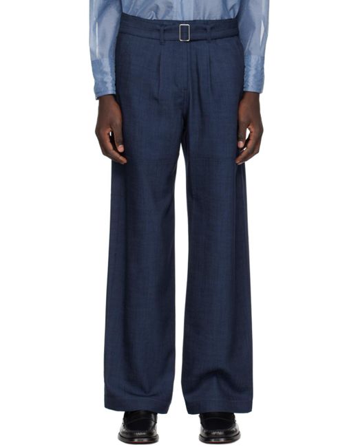 Low Classic Blue Belted Trousers for men
