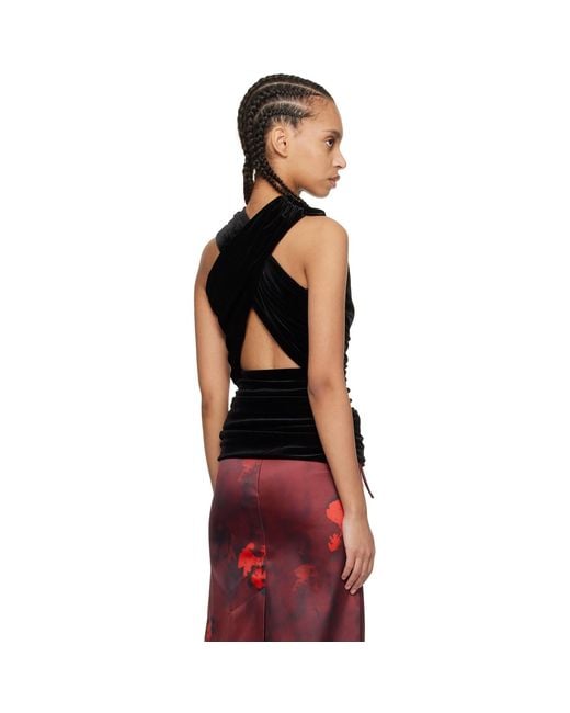 Ganni Black Velvet Ruched Top