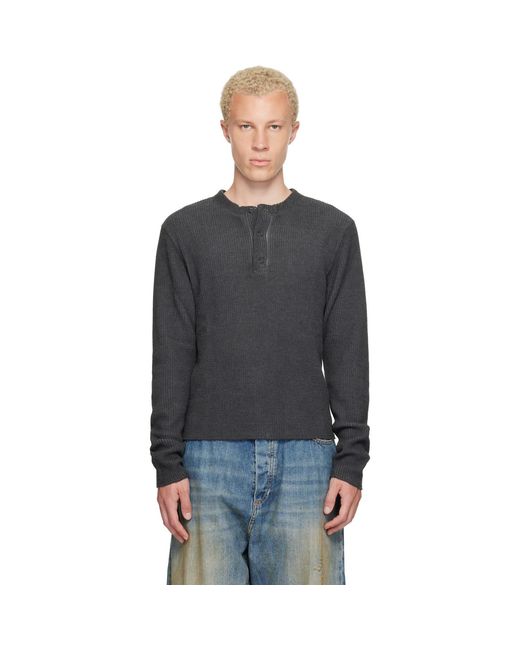 424 Black Long-Sleeve Thermal Jersey Henley for men