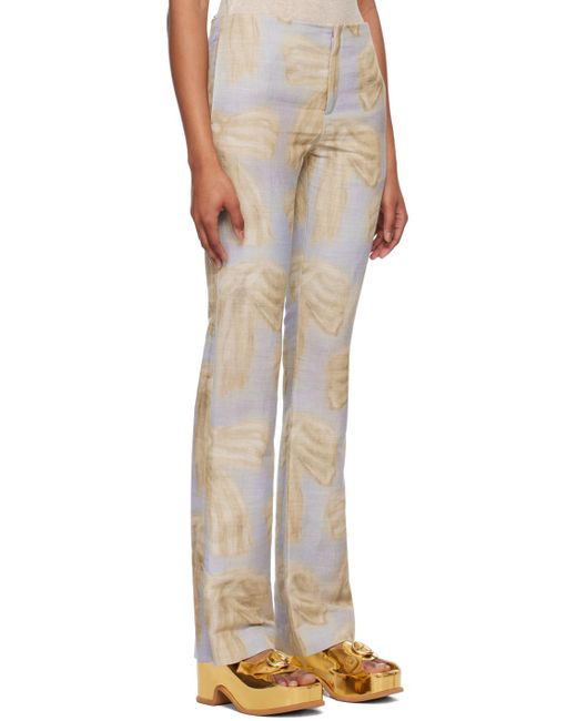 Acne Natural Gray & Beige Printed Trousers