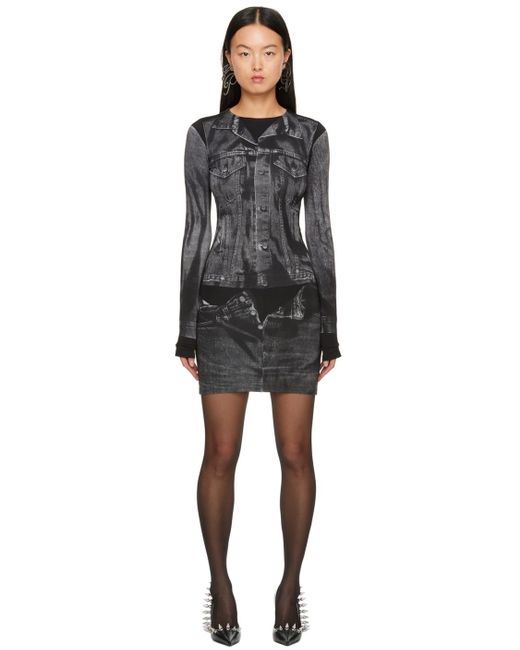 Jean Paul Gaultier Denim Trompe L'oeil Printed Stretch-jersey Mini Dress in  Black | Lyst