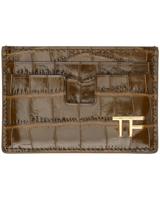 Tom Ford Metallic Brown Shiny Stamped Croc Tf Card Holder