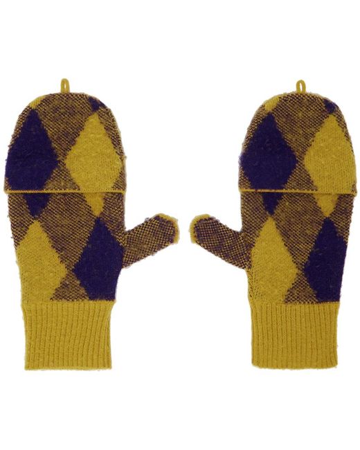 Burberry Blue Yellow & Purple Argyle Wool Mittens