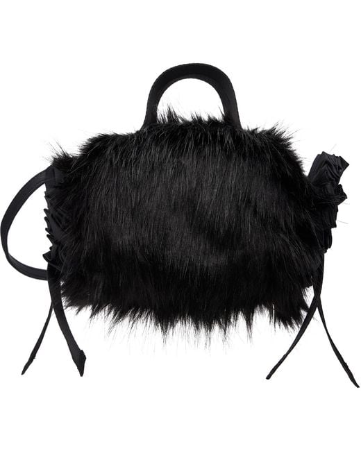 Simone Rocha Black Mini Faux Fur Double Ribbon Rosette Bag for men