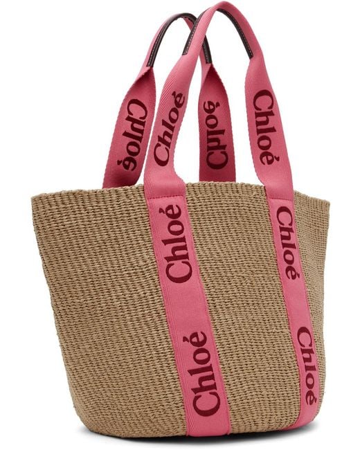 Chloé Beige & Red Mifuko Edition Large Woody Tote