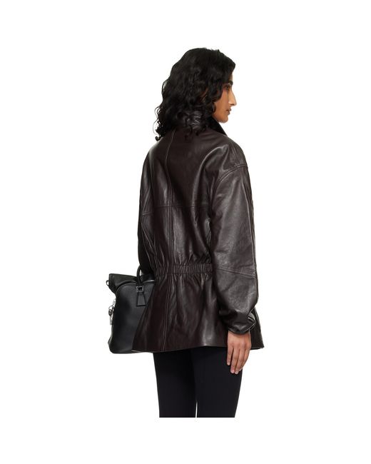 Frankie Shop Black Burgundy Carnaby Funnel Neck Leather Jacket