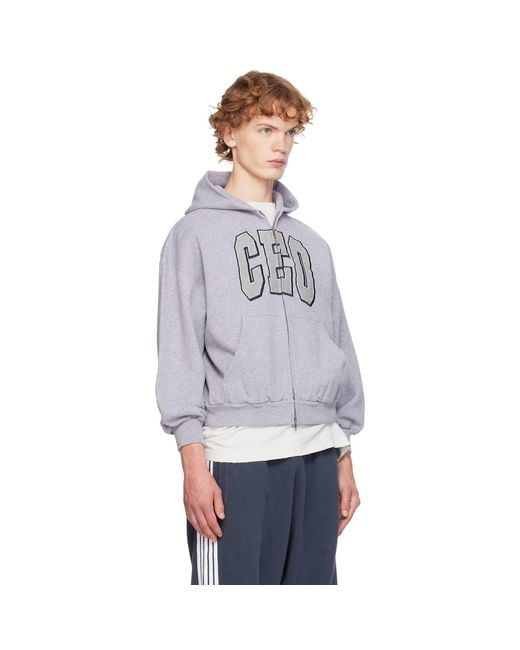 Balenciaga Gray 'Ceo' Team Logo Small Fit Zip-Up Hoodie for men