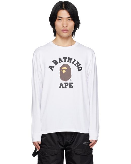 A Bathing Ape White College Long Sleeve T-shirt for men