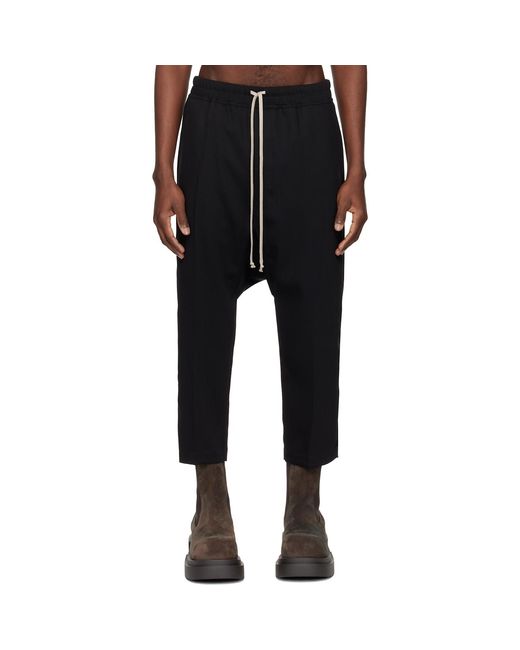 Rick Owens Black Temple Drawstring Cropped Trousers for men
