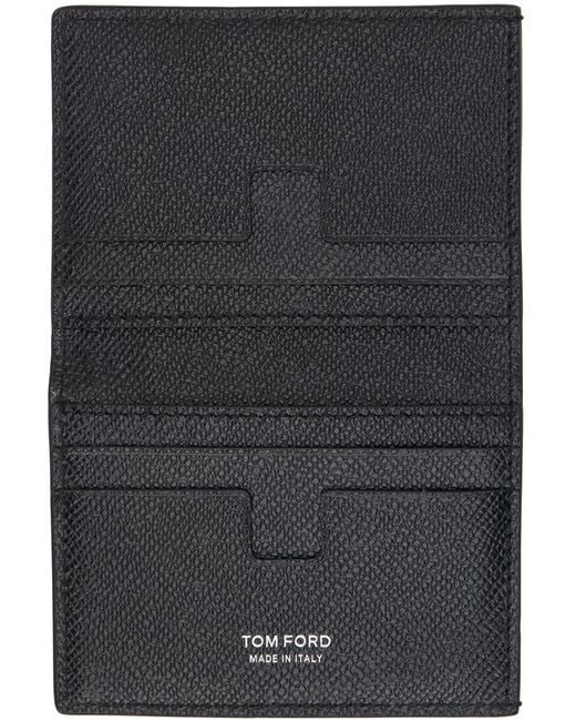 Tom Ford Black Small Grain Leather Folding Card Holder for men