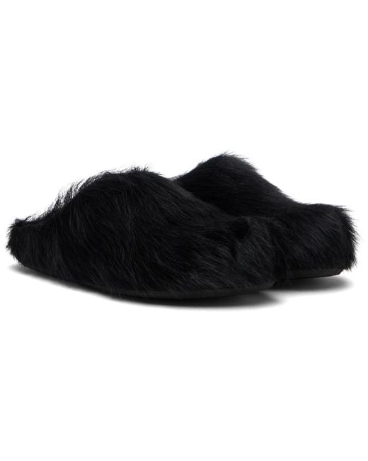 Marni Black Long Hair Calfskin Fussbett Sabot Loafers