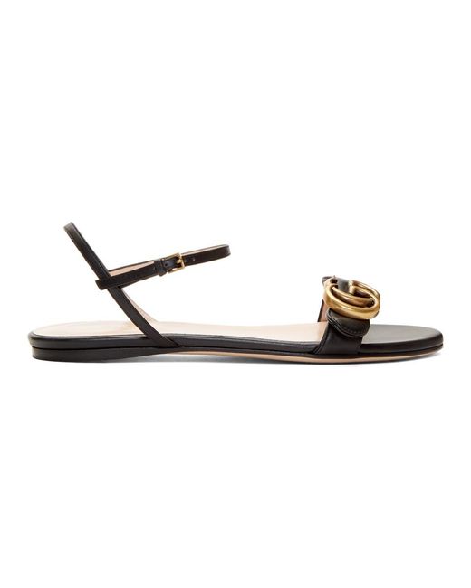 Gucci Black Double G Leather Sandals
