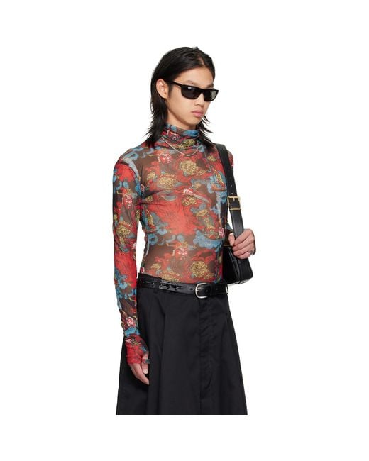 Lu'u Dan Red Masked Mesh Turtleneck for men