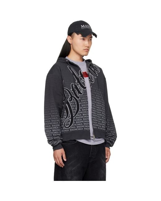 Balenciaga Black Oversized Zip-Up Hoodie for men