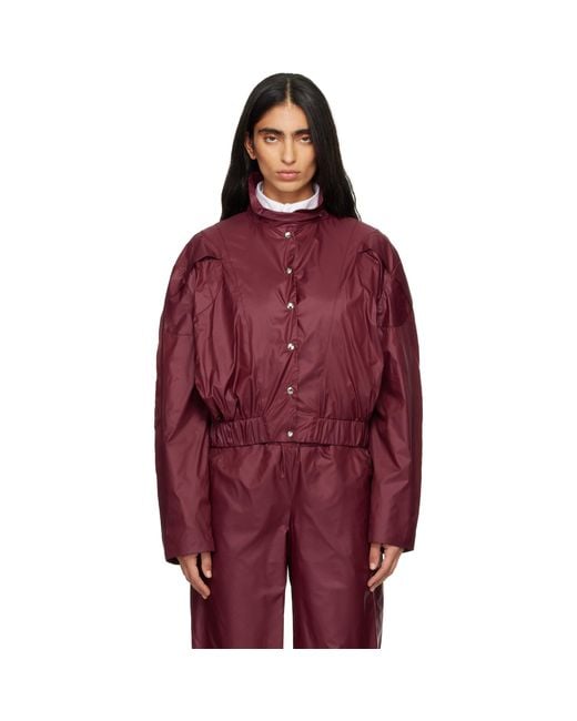 FIDAN NOVRUZOVA Red Burgundy Macar Nylon Windbreaker Bomber Jacket