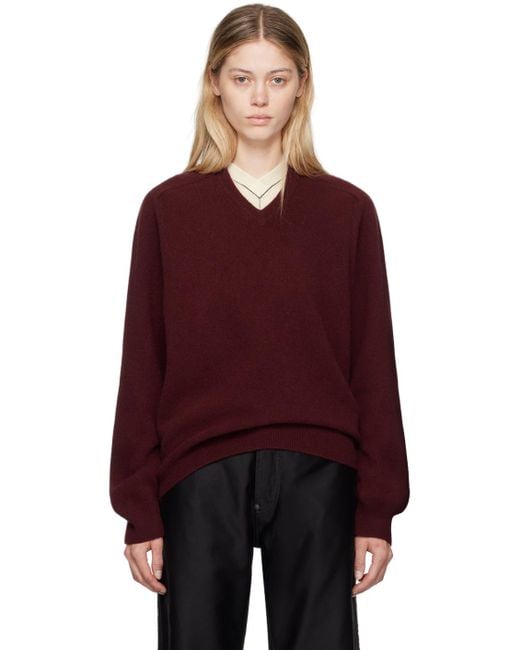 Maison Margiela バーガンディ Vネックセーター レッド | Lyst