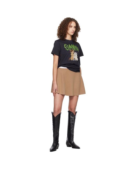 Ganni Black Graphic Cotton T-Shirt