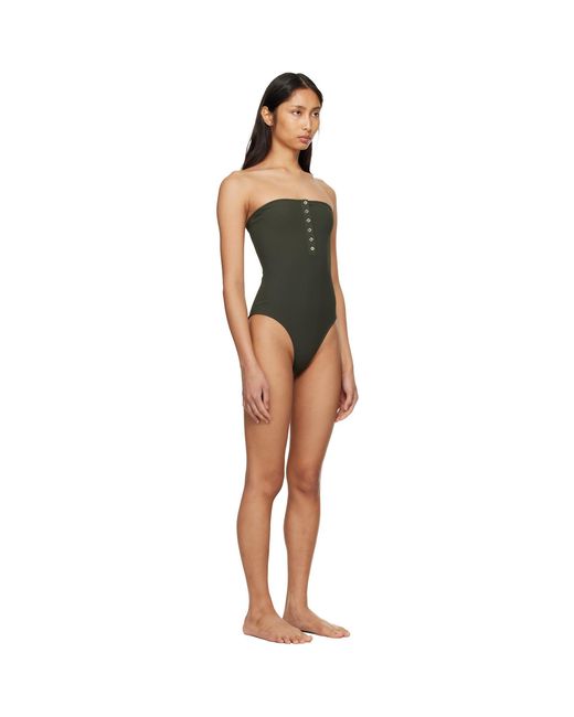Totême Black Ribbed Strapless Swimsuit