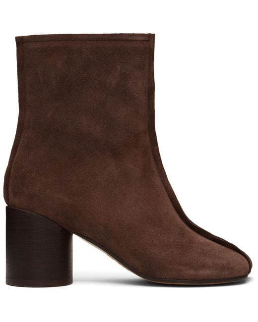 MM6 by Maison Margiela Brown Suede Anatomic Stitch Toe Ankle Boots