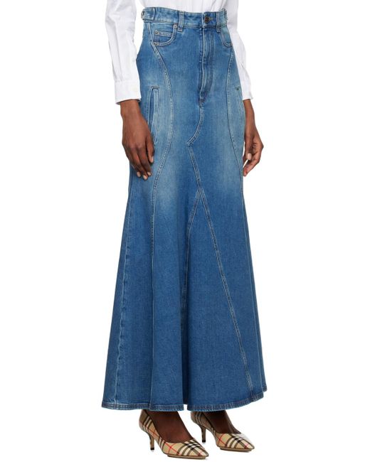 Burberry Blue Paneled Denim Maxi Skirt