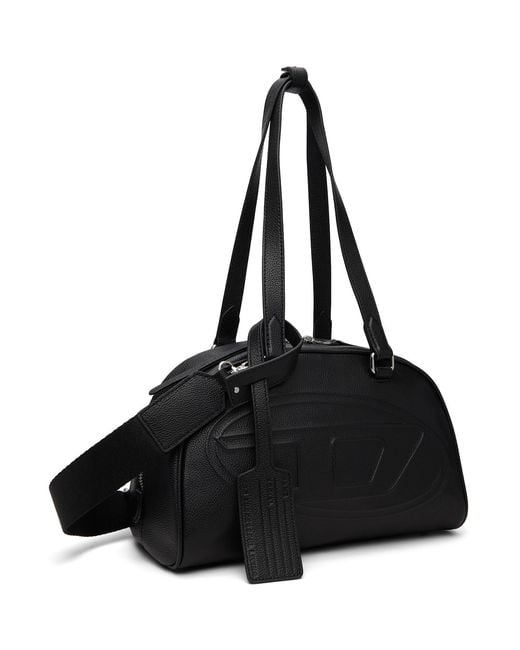 DIESEL Black 1Dr Dome Embossed Logo Leather Boston Bag for men