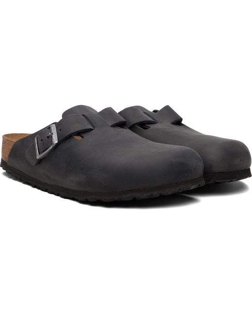 Birkenstock Black Regular Boston Oiled Leather Slip-On Loafers for men