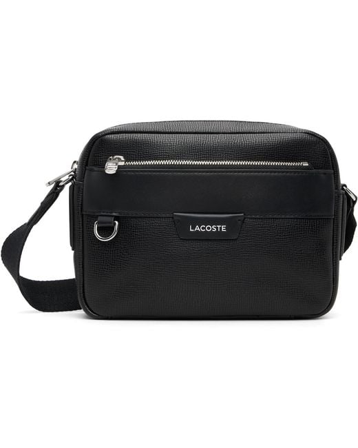 Lacoste Black Ossian Leather Reporter Bag for men