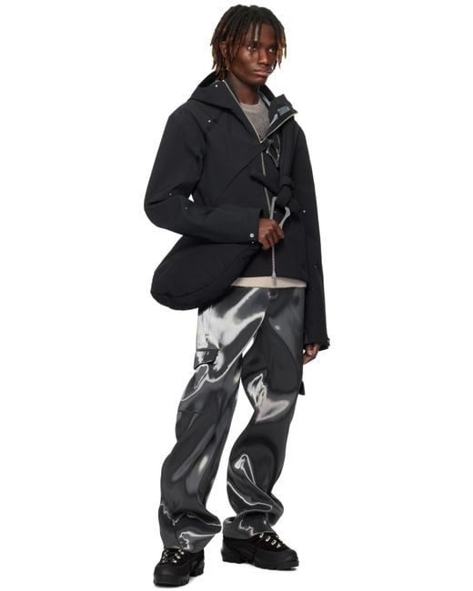 HELIOT EMIL Black Liquid Metal Cargo Pants for men