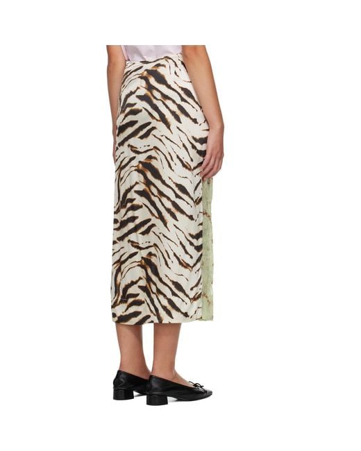 Ganni Green Off- & Shibori Organza Printed Stretch Satin Maxi Skirt