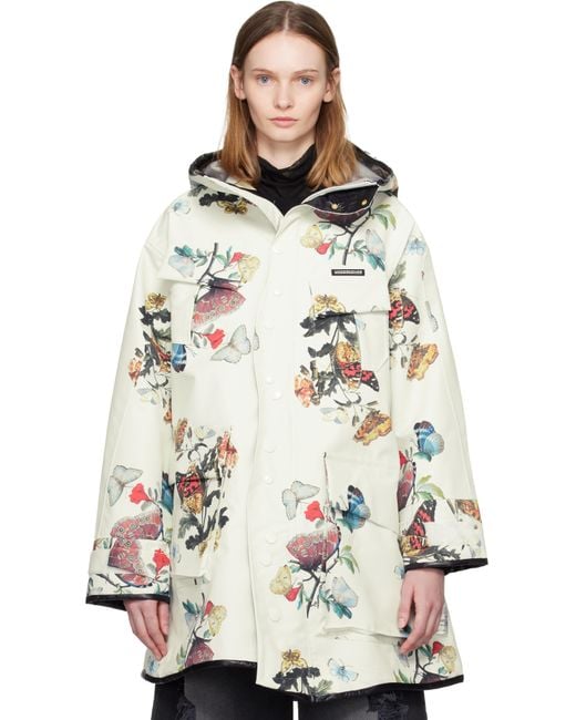 Undercover White Off- Floral Technical Coat