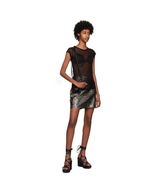Tom Ford Black Silver Croc-embossed Miniskirt