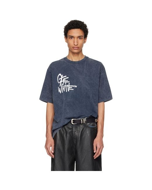 Off-White c/o Virgil Abloh Blue Spray Painting Skate T-Shirt for men