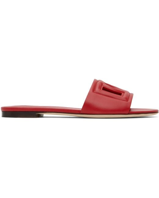 Dolce & Gabbana Red Dg Logo Leather Sandal