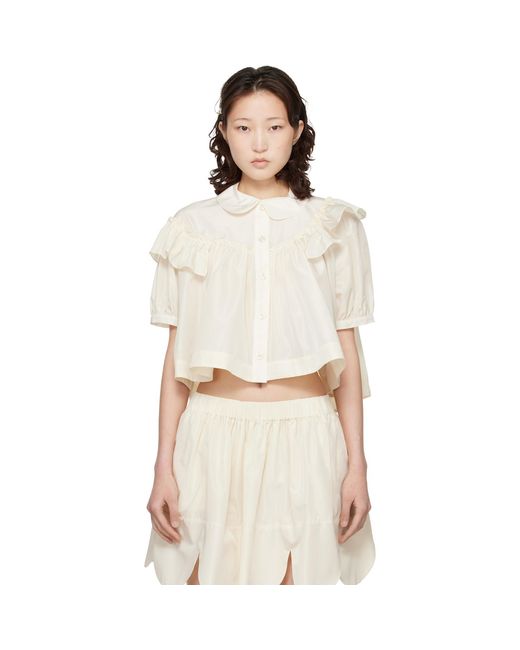 Simone Rocha Natural Off- Cropped Puff Sleeve Ruffle Frill Shirt