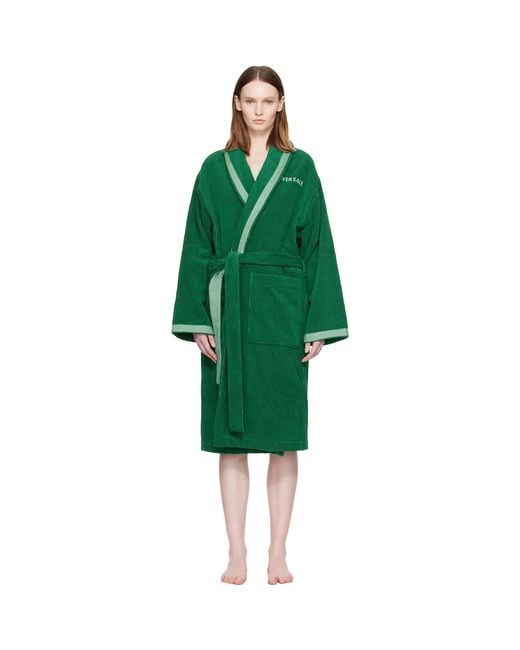 Versace Green Cotton-Terry Jacquard Bathrobe
